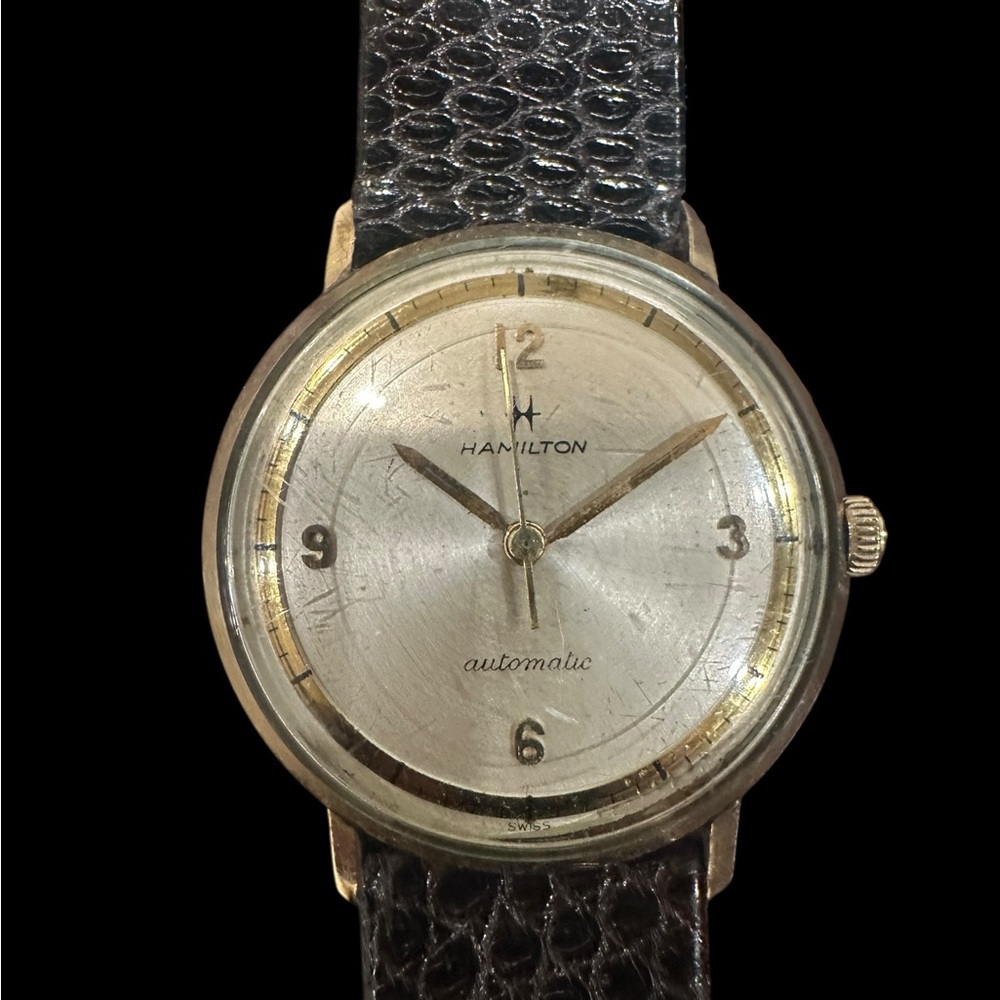Hamilton Silver Dial Watch with Textured Black Strap
